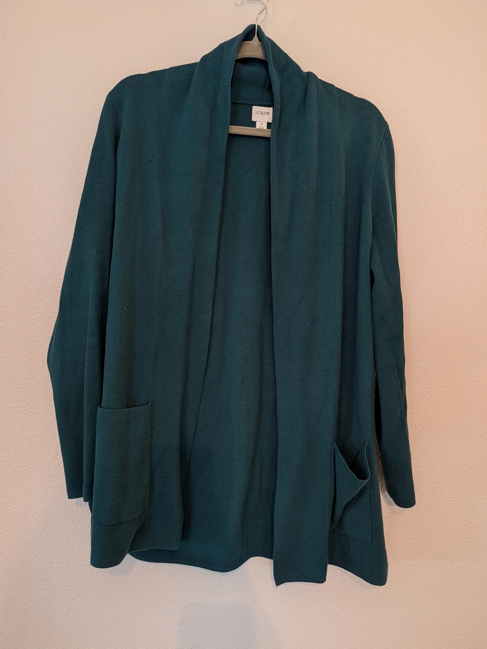 J.Crew Factory 100% Cotton Open Front Sweater Blazer Forest Green Teal - Size S